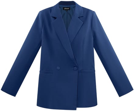 Gestructureerde Vrouwen Blazer met Geavanceerde Dubbele Knopen - Blauw - Maat M