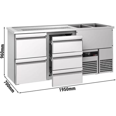 GGM Gastro Biertheke PREMIUM - 1950x700mm - 5 Schubladen Zilver