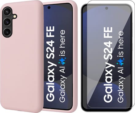 Hoesje geschikt voor Samsung Galaxy S24 FE - Screenprotector Glas - Mat Back Case Roze
