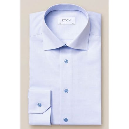 Eton Overhemd Twill Cutaway Faux Uni Lichtblauw-Wit / male