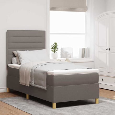 vidaXL - LED - Box - Spring - Bed - met - hoofdeinde - Taupe - 90 - x - 190 - cm - Stof