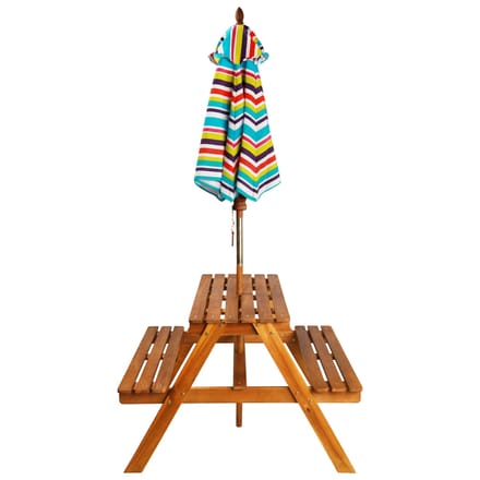 vidaXL - Kinderpicknicktafel - met - parasol - 79x90x60 - cm - massief - acaciahout
