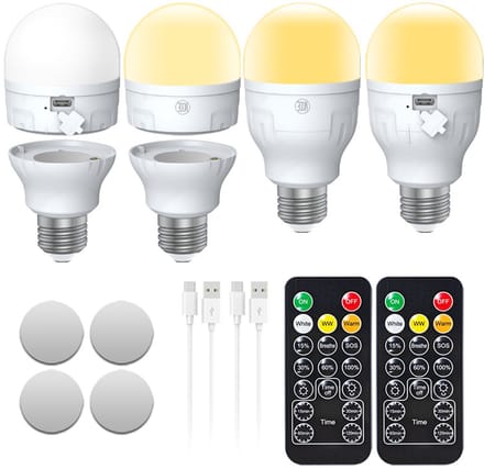Oplaadbare Dimbare LED Gloeilamp met Afstandsbediening E26 USB-C-Three color temperature AC model 4-pack set