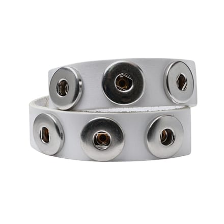 Quiges - Leren Drukknoop Armband 18mm Wit 39 - 41cm - EBM135