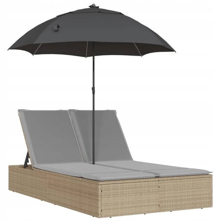 Luxe Dubbele Loungestoel met Luifel van Polyrattan - Beige