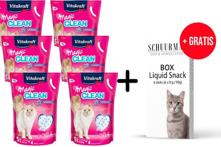 Vitakraft Magic Clean Lavendel - Kattenbakvulling - 6 x 5 l + Gratis Schuurman Liquid Snacks