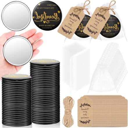 Compacte Make-up Spiegels - Zakspiegels Set - Cadeau Geven - Inspirerende Berichten - 50 Sets - Zwart