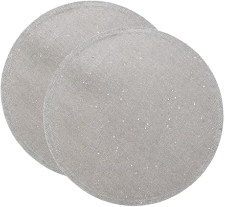 Feeeric Lights Placemat - 2x - zilver glitter - rond - D38 cm - jute - Voor o.a. Kerstmis/bruiloft/feest