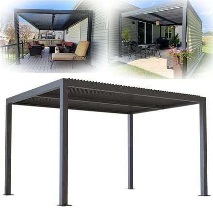 Terrasoverkapping PURPLE LEAF Pergola Met Lamellendak – 0-90 ° Verstelbaar – Wind en Weerbestendig – Stevig Aluminiumframe