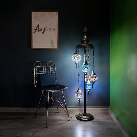 Turkse staande lamp - 5 handgemaakte mozaïek glazen - Oosterse vloerlamp - multicolor