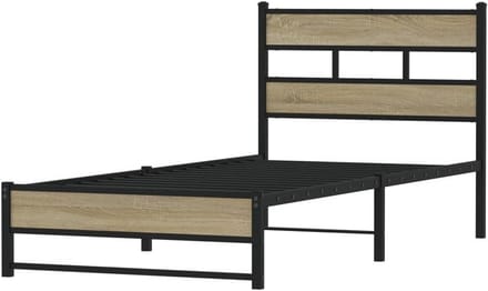 Bedframe Metaal - Eenpersoonsbed Frame - Slaapkamer Inrichten - Robuuste Constructie - 75x190 cm - Sonoma Eiken