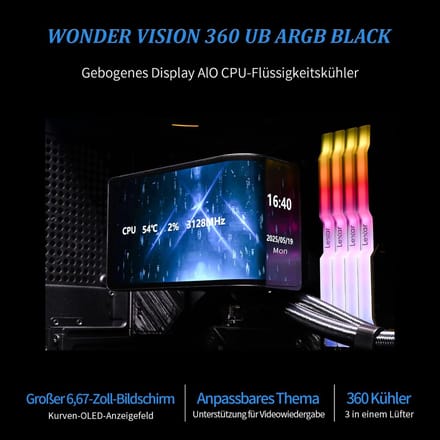 CPU Waterkoeler - Vloeistofkoeler PC - Computer Koelen - Gebogen AMOLED Scherm - 360mm Radiator - Zwart