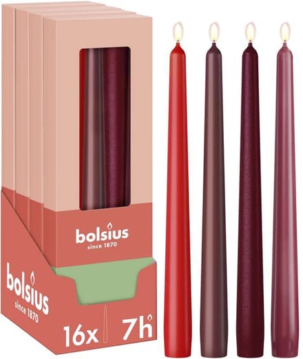 Bolsius - Dinerkaarsen Set - 16 stuks - Rood - 7 branduren