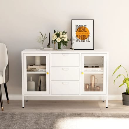 vidaXL - Dressoir - 105x35x70 - cm - staal - en - gehard - glas - wit