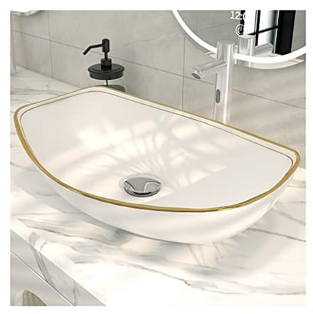 Luxe Ovale Wastafel met Gouden Rand - 56x40 cm Keramisch