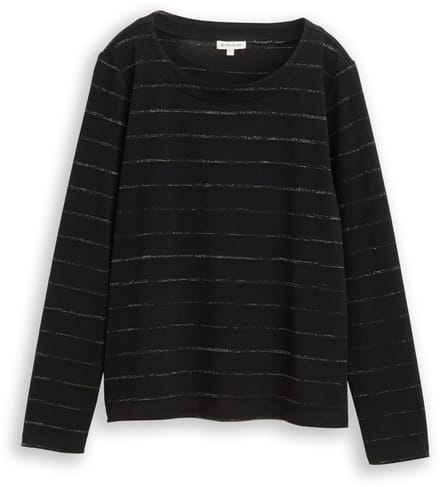 Tom Tailor - Shirt met lange mouwen en glitterstrepen - Maat S - black stripe with lurex