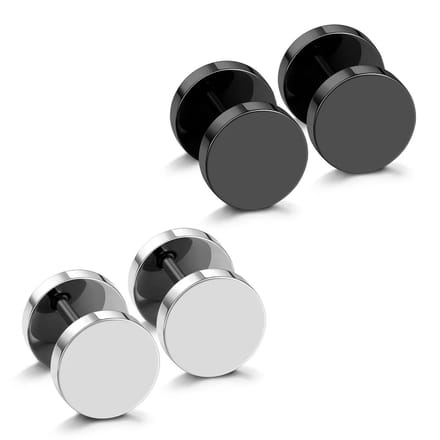 Studs oorbellen mannen - stijlvolle zwarte en zilveren studs - Ø 10 mm
