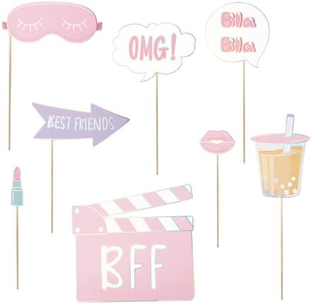 PARTYPRO - 8 photobooth accessoires voor girly pyjamafeestje van karton