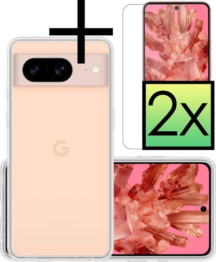 Hoesje - Met 2x Screenprotector - Geschikt voor Google Pixel 8 - Sterk & Shockproof - Back Cover - Siliconen Case - Telefoon Hoes - Transparant
