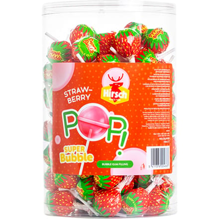 Hirsch - Super Bubble Lolly - Strawberry - 100x17 Gram - Lollie