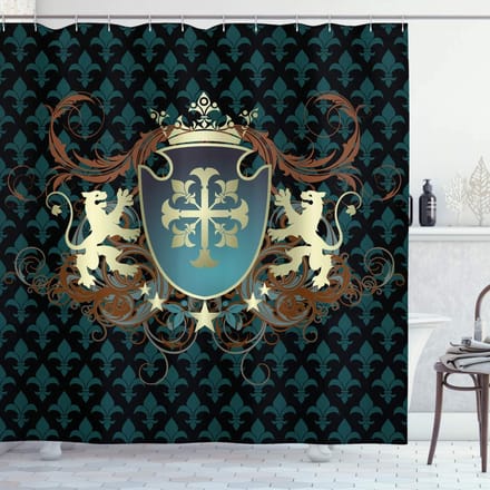 ABAKUHAUS Middeleeuws Douchegordijn – Wapens – 175x200 cm – Teal