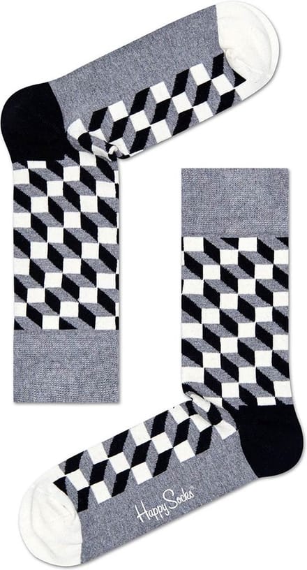 Happy Socks Filled Optic Sokken - Grijs/Zwart/Wit - Maat 36-40