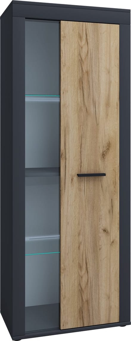Houten ladekast dressoir highboard vitrinekast woonkamer kast Usilo draaideur glas