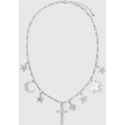 Silver Layered Necklace with Star and Key Charms