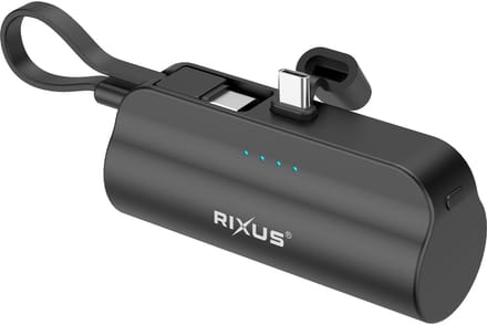 Rixus RXPB98B Mini Click-On Powerbank USB-C 5000mAh Black