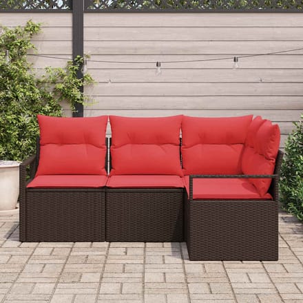 vidaXL - Tuinbank - Set - 4 - st - Bruin - en - Rood - poly - rattan