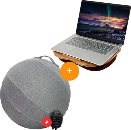 YUGN Ergonomische Zitbal 65 cm - Laptopkussen - Pomp - Grijs
