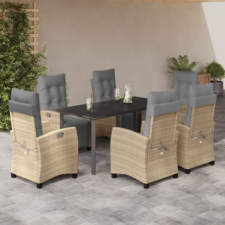 vidaXL - 7-delige - Tuinset - met - kussens - poly - rattan - gemengd - beige
