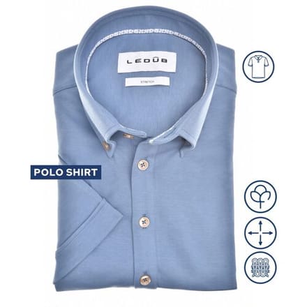 Ledûb Polo Cotton Tricot Button-Down Midden Blauw / male