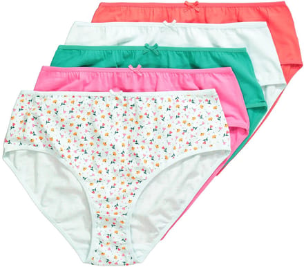 Ulla Popken - Dames - Midi-slips set van 5 bloemen / effen - Pastel turkoois - Maat 54+