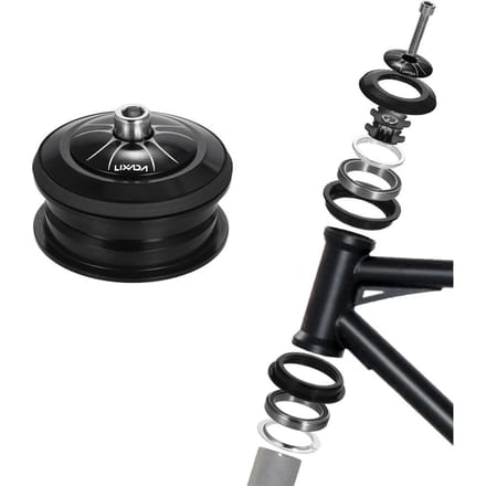 Lixada Fietsbalhoofd CNC Draadloos Conisch Balhoofd Afgedichte Cartridge Lagers 1 1/8 zwart