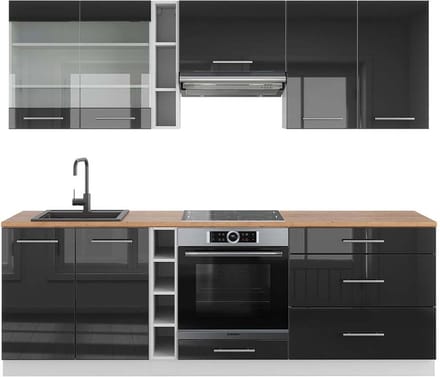 Vicco Fame-Line Complete keukeneenheid – 235 cm, WB Eik Antraciet hoogglans/wit