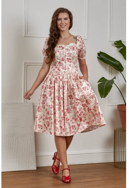 Banned - Rosie Floral Tea Swing Rok - XL - Creme
