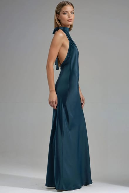 Halterneck Satijnen Maxi Jurk