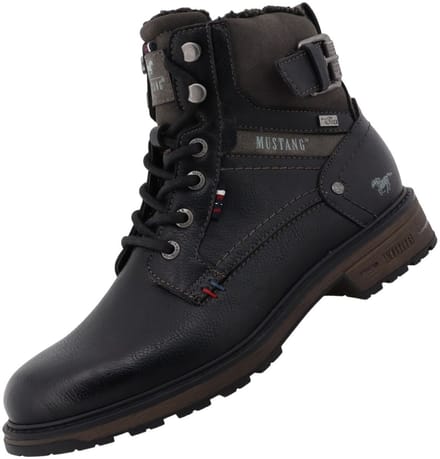 Mustang heren enkellaarsjes met vetersluiting, zwart, van imitatieleer - M0021001