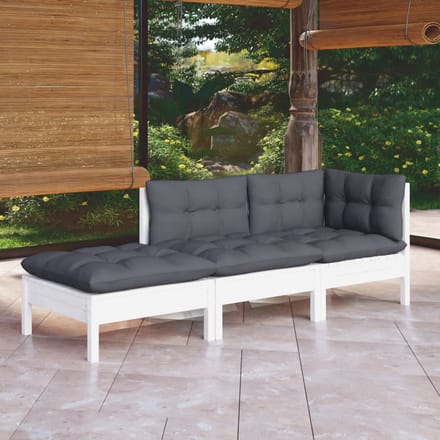 vidaXL - 3-delige - Loungeset - met - kussens - massief - grenenhout
