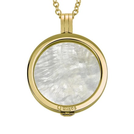 Quiges - Munthouder met Ketting en Munt 33mm Schelp Beige - RVS Goudkleurig - ERHS243
