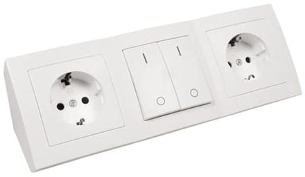 Inbouw Stopcontactblok 2x Geaarde Contactdozen + 1x Schakelaar - 250V~/16A - Wit Mat