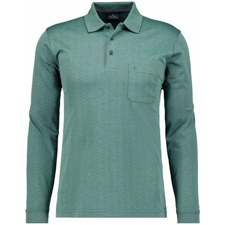 Ragman Polo Long Sleeve Overdyed Jacquard Mosgroen / male