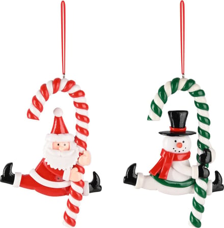 Dekoratief | Hanger santa/sneeuwman m/zuurstok, klei, 9x2x13cm, set van 2 stuks | A245299