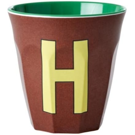 Rice melamine beker medium letter h bruin