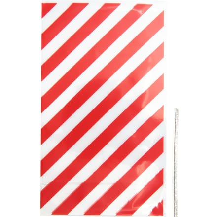Onderste kruisje zak "Rode strepen" met sluitband - 11,2 x 19,2 cm