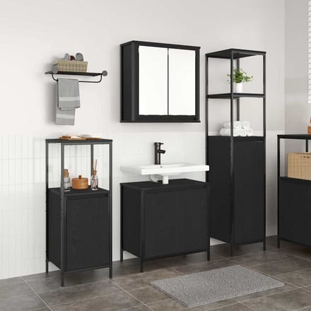 vidaXL - Badkamermeubel - Set - 3 - st - Zwart - Eiken - 36 - x - 35 - x - 165 - cm