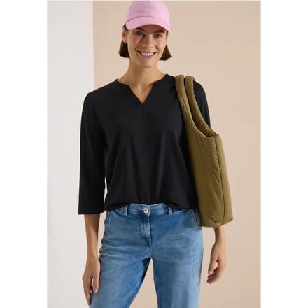 Shirt met 3/4-mouwen, split in de hals en elastische zoom