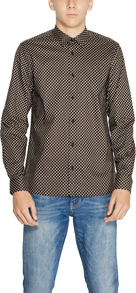 Geometric Print Shirt Long Sleeve - Brown