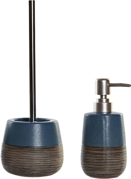 Items - Toiletborstel in houder 36 cm en zeeppompje 280 ml polystone marine blauw/jute